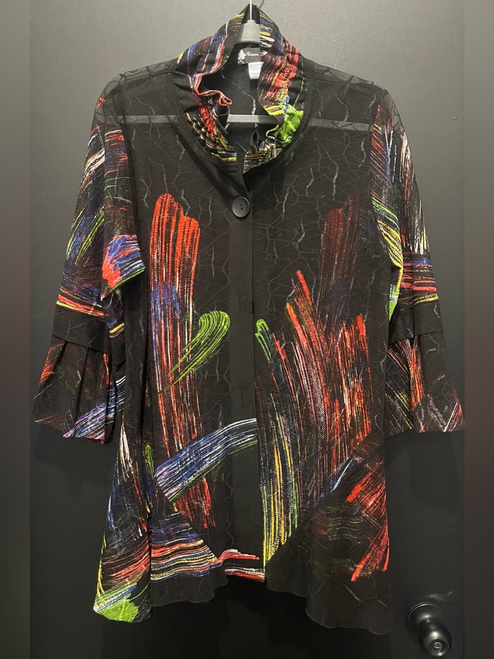 Damee Inc. Abstract Brushstroke Collared Tunic - Black with Multicolor Accents